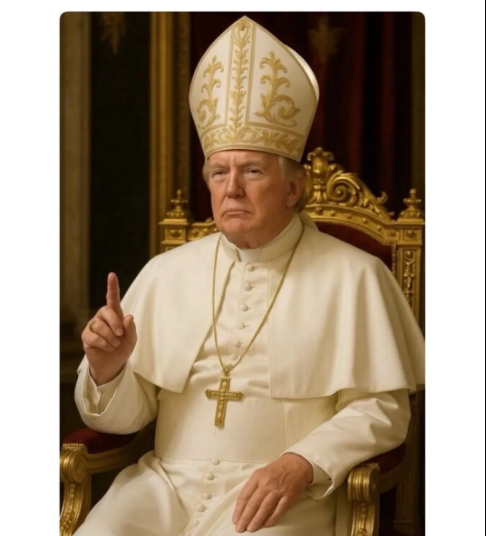 AI-generated image of Donald Trump dressed as the pope seated on a golden throne